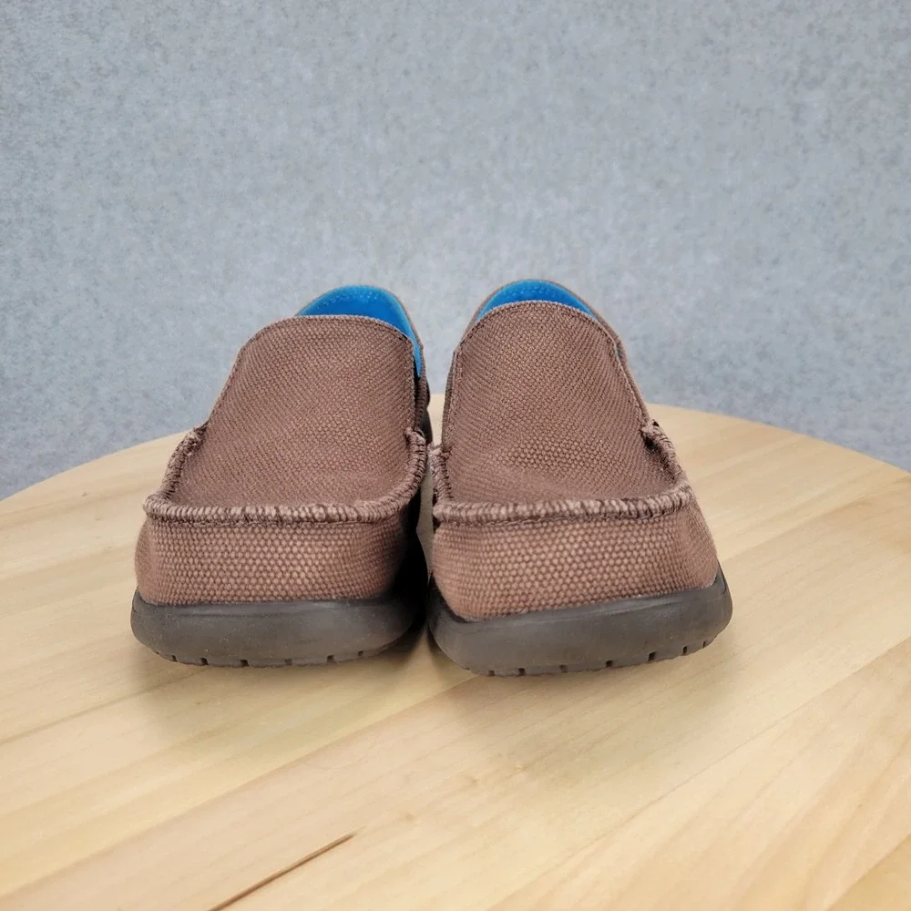 Crocs Santa Cruz Kids Brown Canvas Slip On Loafers Shoes 15576 Size J2‎